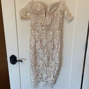 White Lace Midi/short Dress Off-the-Shoulder